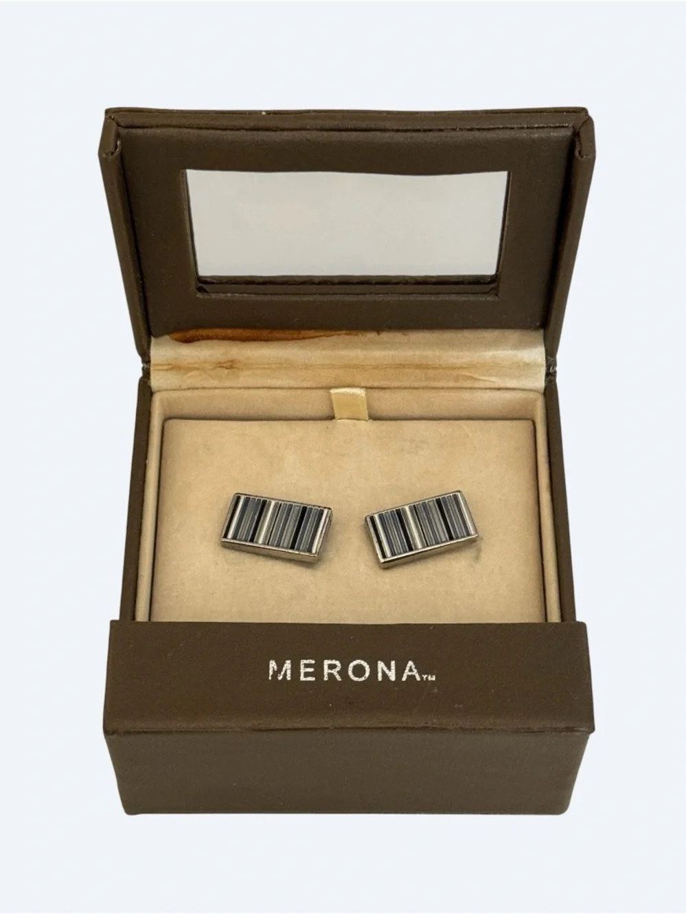 Merona Men’s Silver Tone Rectangular Silver & Black Striped Cufflinks